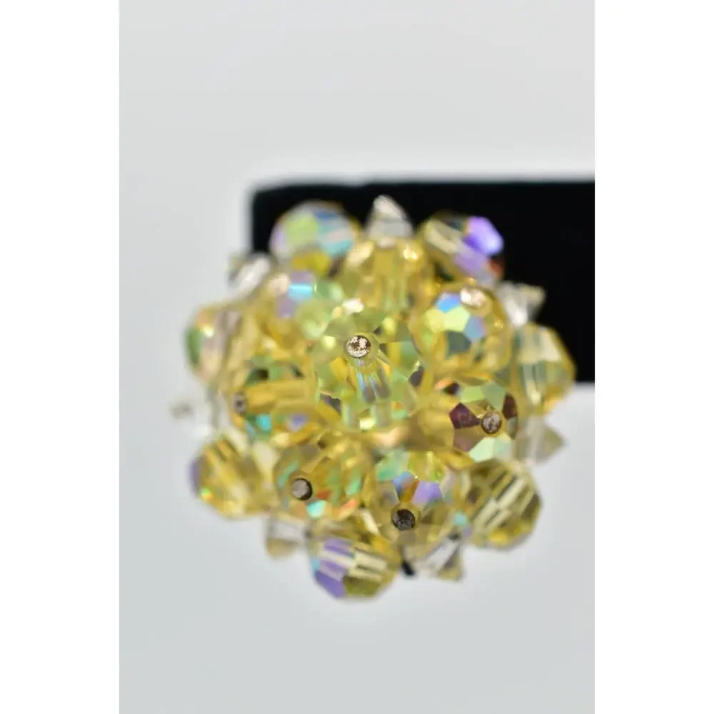 Laguna Vintage Clip On Crystal Earrings Yellow AB Cluster Signed Glam 1950s A24